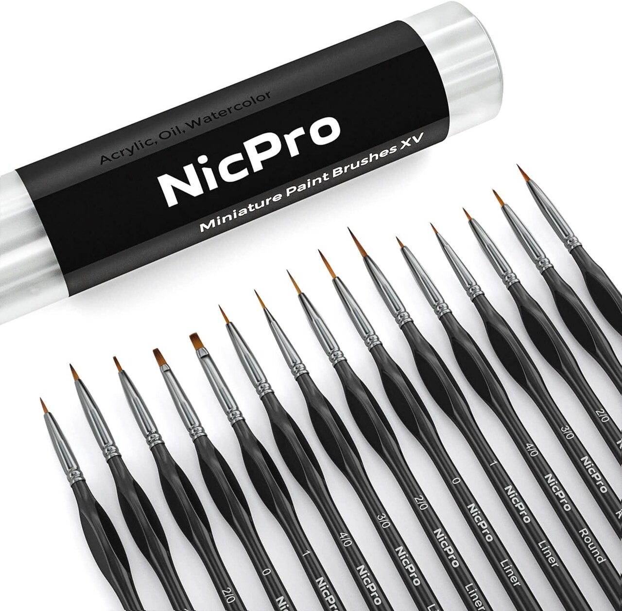 15-Piece Micro Fine Detail Paint Brush Set – Small Fine Tip Brushes for Acrylic, Oil, Watercolor, Miniature Painting, Models, Paint by Numbers, Crafts, and Rock Painting (Black)